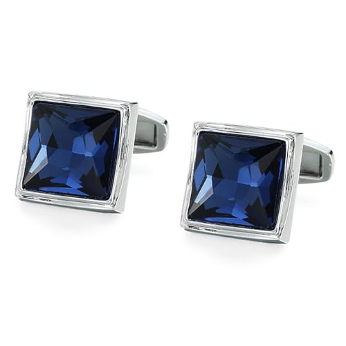 Peora Silver Plated Blue Crystal Cufflinks for Men Boys Wedding Business Gift