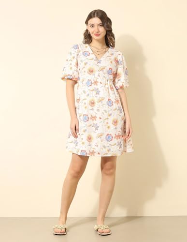 U.S. POLO ASSN. V-Neck Floral Printed Dress (UWSS25DRS156_Multi-Colour_S)