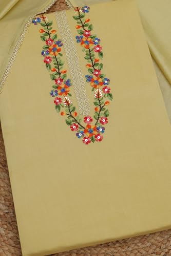 Soch Womens Light Yellow Rayon Embroidered Unstitched Dress Material With Thread Work