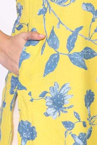 W for Woman Yellow Floral Printed Straight Cotton Kurta (W13510-127083-XL)