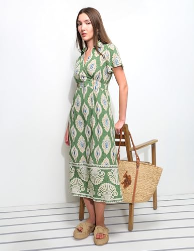 U.S. Polo Assn. Women's Printed Midi Wrap Dress (UWSS26DRS256_Green_M)