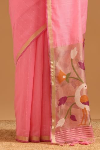 Soch Womens Pink Organza Brocade Bird motifs Saree