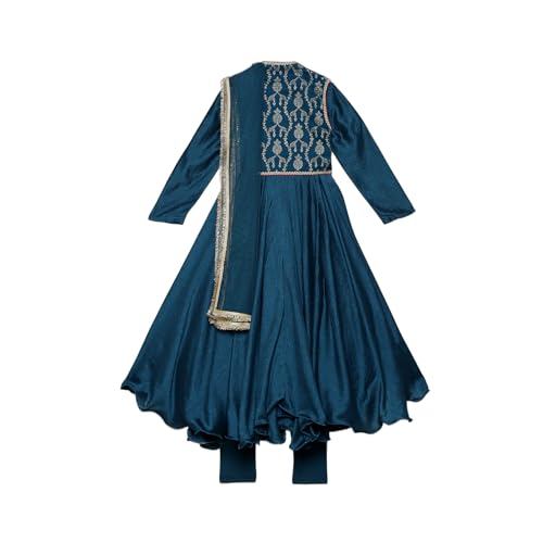 Biba Girl's Teal Polyester Blend Anarkali Suit Set