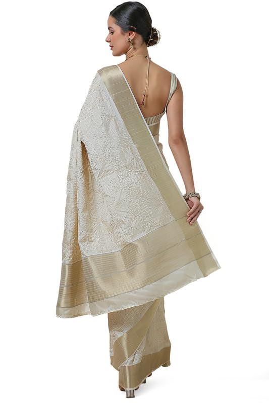 Soch Womens Beige Tussar Embroidered Saree With Sequins