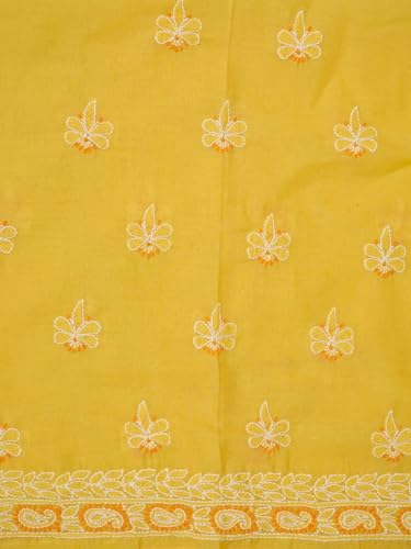 Ada Hand Embroidered Lucknowi Chikankari Unstitched Cotton Dress Material Suit Piece with Dupatta for Women 01A782873 Yellow