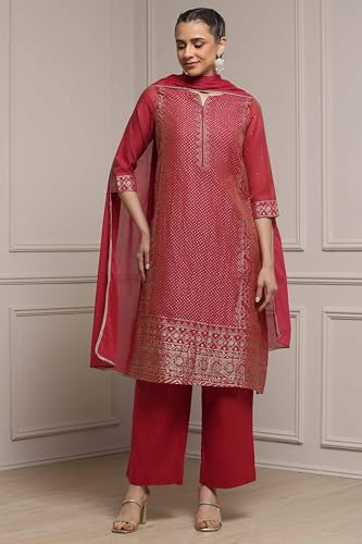 Biba Women Pink Cotton Blend Straight Printed Suit Set_46