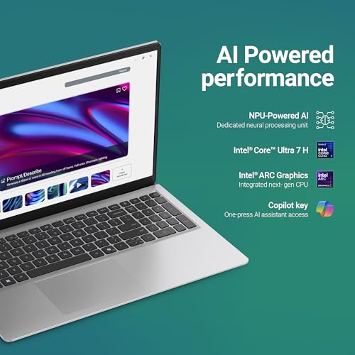 Dell 15 Ai Powered Laptop, Intel® Core™ Ultra 7 255H Processor, 16GB DDR5 RAM, 512GB SSD, 15.6" FHD Anti-Glare Display, Backlit Keyboard, Dedicated Copilot Key, Silver, Win11 Home + MSO H&S'24, 1.66kg