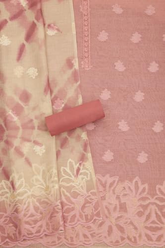 Soch Womens Onion Pink Linen Floral Print Unstitched Dress Material With Thread Work