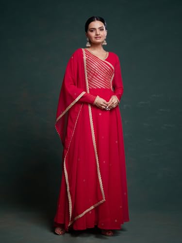 FUSIONIC Red Gota Patti Embellished Gown with Dupatta