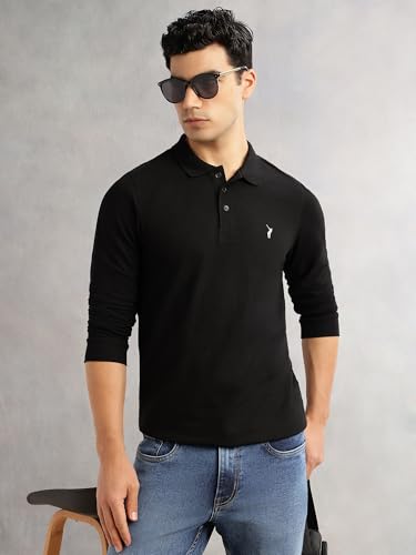 Thomas Scott Men's | Cricket Club Collection | Regular Fit | Long Sleeves | Solid | Button Closure | Knitted Fabric | Polo Collar | T-Shirt (CCKTT017_Black_2XL)