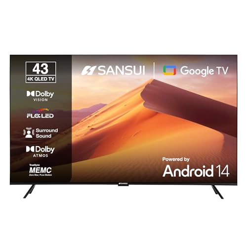 SANSUI 43-Inch (109 cm) 4K QLED Google TV | Dolby Vision, HDR10+, Dolby Atmos, HSR 120Hz, MEMC, 30W Surround Sound, FloLED Panel & Google TV | JSW43UG23Q (Black)