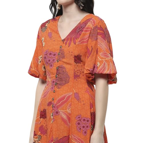 Biba Women's Viscose Flared Mini Dress (SPIOT2949SS25ORG_Orange