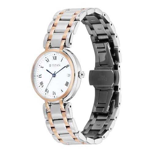 Titan Christina Workwear Quartz Analog White Dial Two Toned Metal Strap Watch for Women