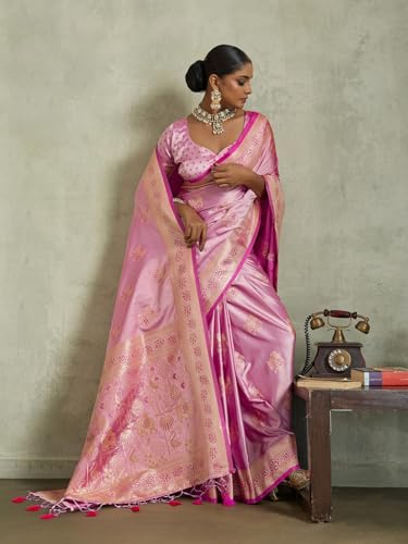 Meena Bazaar Art Silk Saree with Blouse Piece | Elegant Traditional Designer Saree for Women | Party & Festive -PINK