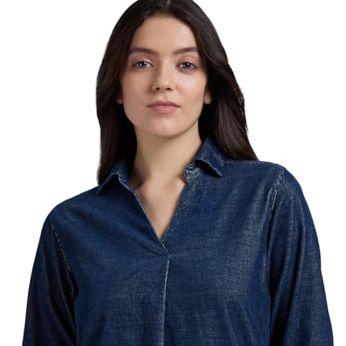 Pepe Jeans Women's Regular Fit Shirt (PL305058_Indigo Blue_Mid Wash
