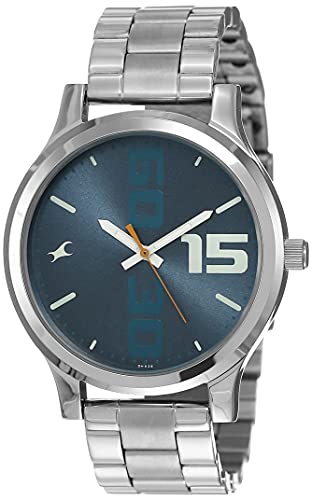 Fastrack Bold Quartz Analog Blue Dial Silver Stainless Steel Strap Watch for Guys - NT38051SM05