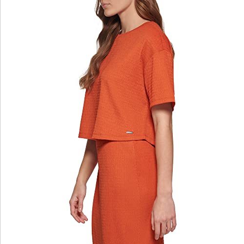 Calvin Klein Women's Missy Vertical Foli Logo T, Clay, S