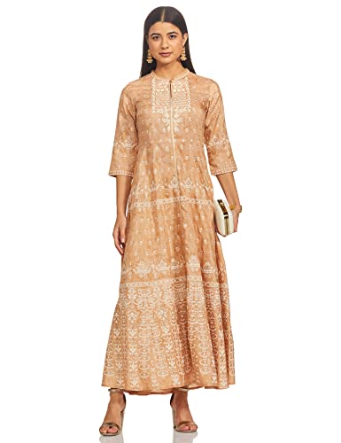 W for Woman Women's Polyester Regular Gown (20SKW14777-116298_Light Orange_10)