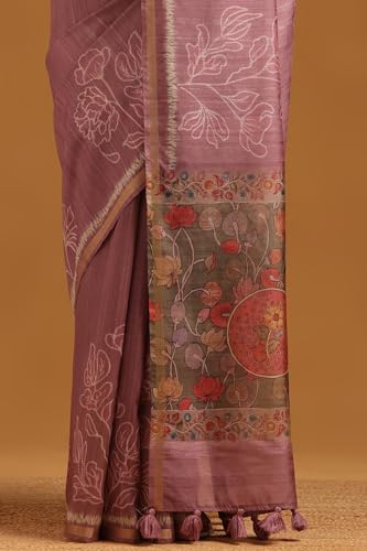 Soch Womens Onion Pink Tussar Botanical Saree