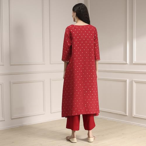 Biba Women's Polyseter Blend Kurta Set (SKDRSTELE30519AW25RED_Red