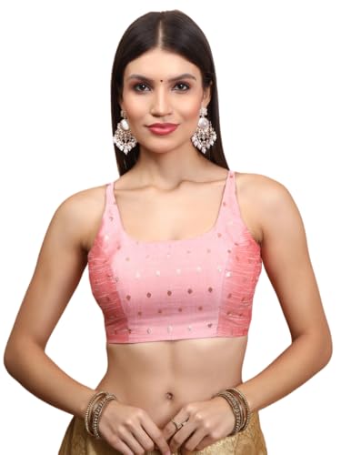 S SALWAR STUDIO Baby Pink Brocade Sleeveless Readymade Blouse