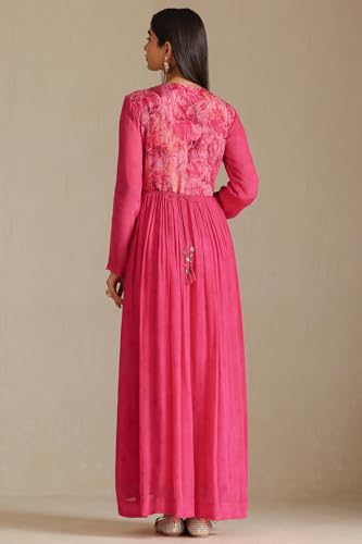 Soch Womens Fuchsia Chinon Floral Print Dress with Beads