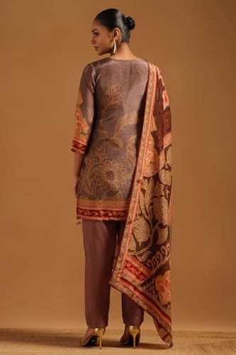 Soch Womens Earth Crepe Botanical Salwar Suit With Mirror & Cutdana