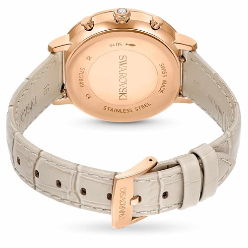 Swarovski Matrix Tennis Chrono Watch, Swiss Made, Leather Strap, Beige, Rose Gold-Tone Finish, Beige, Strap