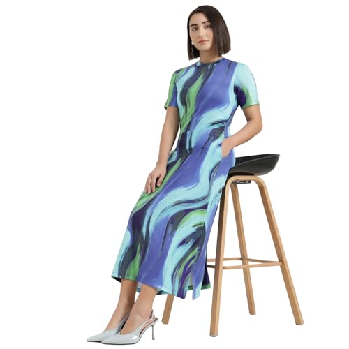 United Colors of Benetton Round Neck Swirl Print Dress (Size : S) - 26P3099W3950I902 Multicolour