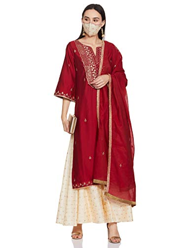 BIBA WOMEN SOLID RELAXED SALWAR KURTA DUPATTA(SKD6901_CHERRY RED_32)