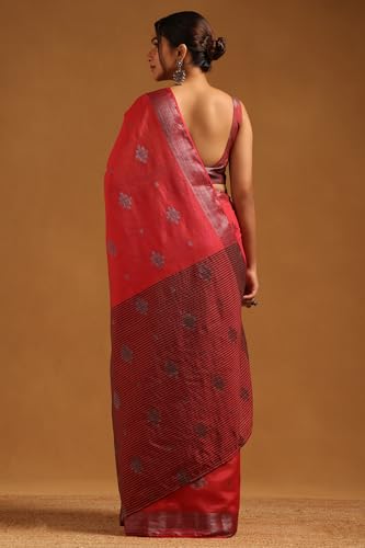 Soch Womens Red Art Silk Woven Design Saree