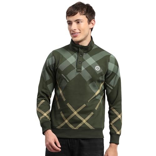 Monte Carlo Mens Regular Fit Solid Button Full Sleeve Winter Sweatshirt | Stylish Sweatshirt for Men |Comfortable Casual Winter Wear for Men's Green M (Pack of 1)