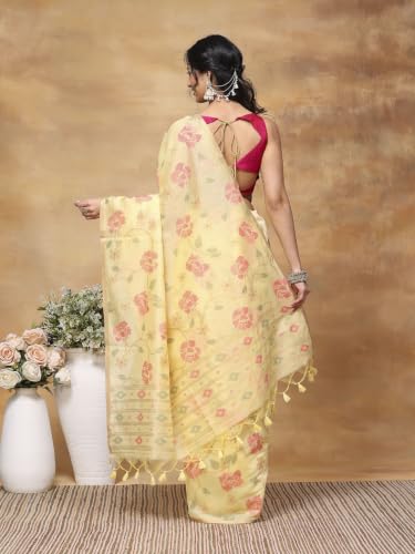 Meena Bazaar Art Silk Saree For Women |YELLOW Colour