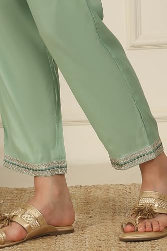 W for Woman Solid Embroidered Straight Organza Suble Green Kurta, Pant and Dupatta Set (Size: 2XL)-24AUWS11709-124502