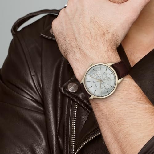 Titan Urban Magic Quartz Multifunction Silver Dial Brown Leather Strap Watch for Men - NT90133WL01