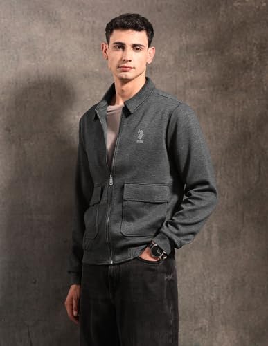 U.S. Polo Assn. Denim Co. Men's Heathered Black & Gold Jacket (UDJCK004A_Antra Melange_2XL)
