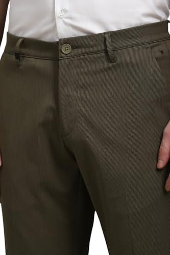 Men Olive Slim Fit Stripe Flat Front Casual Trousers