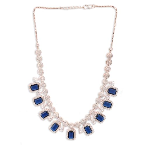VOYLLA Blue stones rose gold necklace set