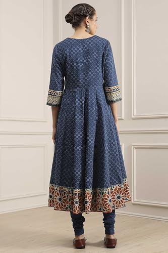 Biba Women Indigo Cotton Anarkali Printed Lehenga Set_32