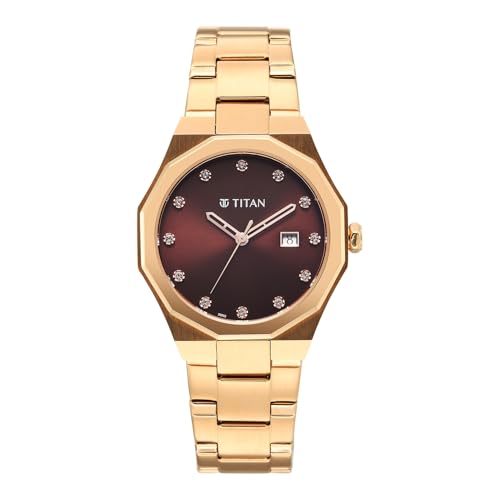 Titan Ladies Purple Radiance with Brown Dial Rose Gold Metal Strap Watch for Women - 95376WM01
