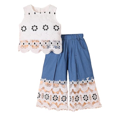 Hoscotch Girls Embellished White Sleeveless Jeans Set For Ages (4-5 Years)