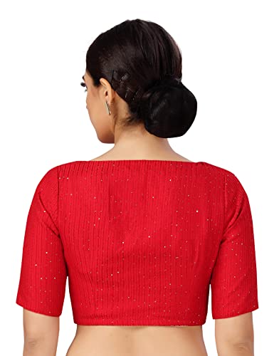 Studio Shringaar Women's Readymade Polyester Elbow Length Sleeves Saree Blouse with Mirror Work (Red, 46)