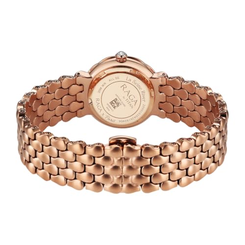 Titan Raga Paris with Love Quartz Analog 2Hands Display Rose Gold/Sunray Brushed dial with Embossed Pattern Dial Light Rose Gold Stainless Steel Strap Watch for Women - 2838WM01