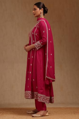 Soch Womens Fuchsia Vichitra Embroidered Suit Set With Zari