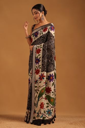 Soch Womens Black Poly Viscose Bandhani Saree