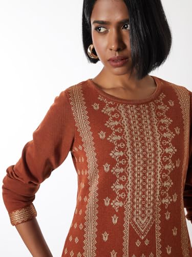 Max Women Embroidered Straight Winter Kurta (Orange_XXL)