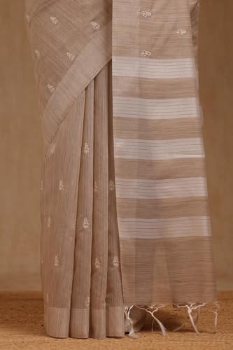 Soch Womens Beige Chanderi Embroidered Saree With Sequins