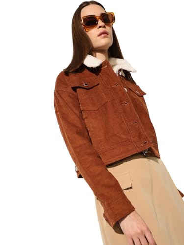 ONLY Women's Solid Regular Fit Brown Jacket