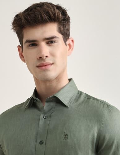 U.S.Polo Association Men's Solid Regular Fit Shirt (USSHTP1264_Light Olive_48)
