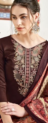 DRAVINAM Trends Women's Unstitched Woollen Pure Pashmina Embroidered Salwar Suit Dress Material with Pashmina Printed Shawl Dupatta